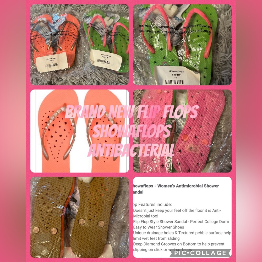 NWT showaflops flip flops antibacterial set of 2 brand new! Size 5/6 retail $52